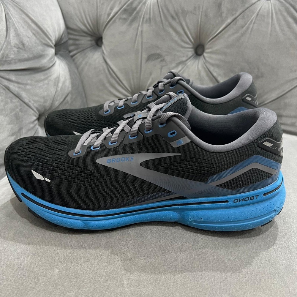 Brooks Ghost 15 Running Shoes Mens 10.5 Black Blue Cushion DNA Loft v2 Sneakers.